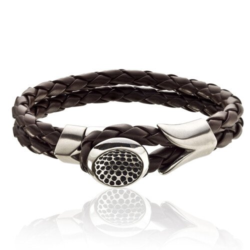 Mens Bracelet Black or Brown Twin Leather Platted Cords Wristband, Button Fasten - Image 7