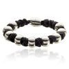 Mens Genuine Leather Bracelet Wristband, Knotted Style with Magnetic Balls Fasten - Thumbnail Image 3
