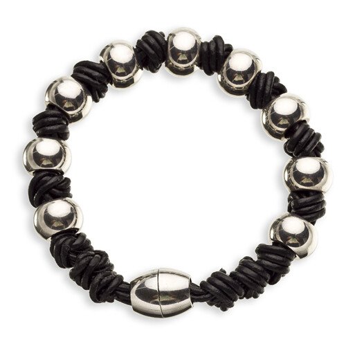 Mens Genuine Leather Bracelet Wristband, Knotted Style with Magnetic Balls Fasten - Image 5