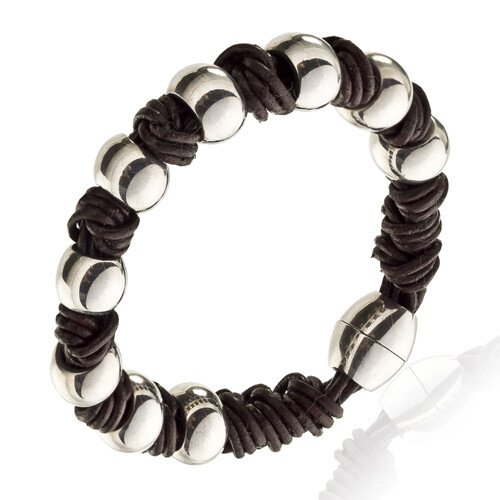Mens Genuine Leather Bracelet Wristband, Knotted Style with Magnetic Balls Fasten - Image 7