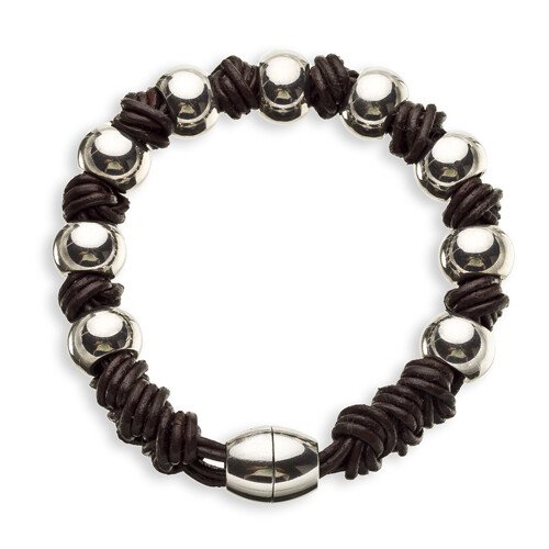 Mens Genuine Leather Bracelet Wristband, Knotted Style with Magnetic Balls Fasten - Image 8