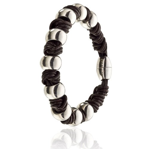 Mens Genuine Leather Bracelet Wristband, Knotted Style with Magnetic Balls Fasten - Image 9