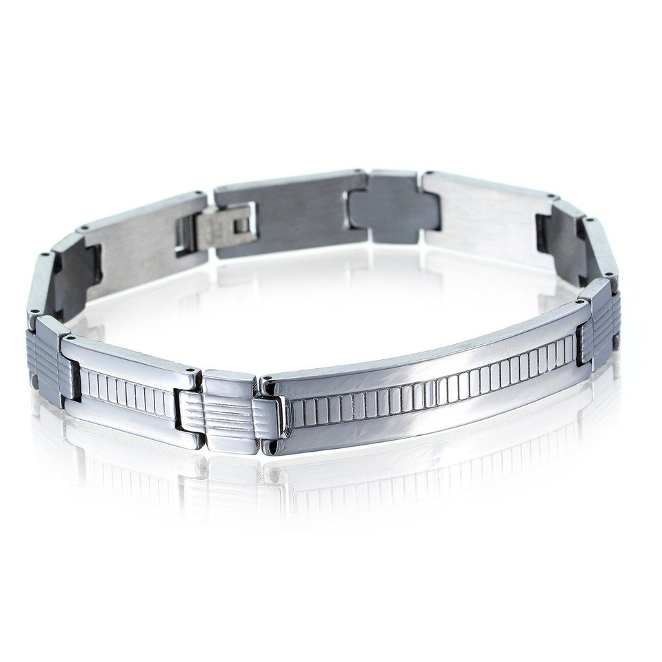 Mens Slim Bracelet Solid Stainless Steel Silver Wrist Band, Retro Links, Janeo - Image 4