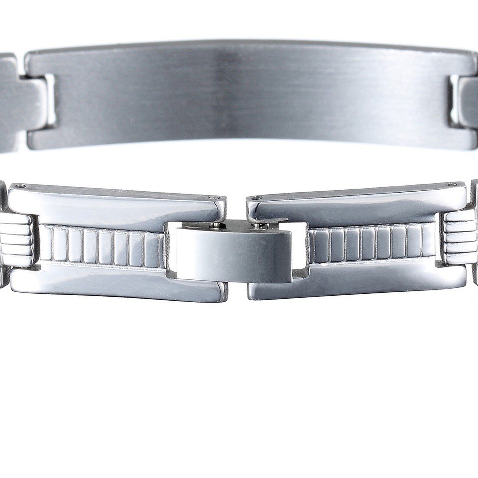 Mens Slim Bracelet Solid Stainless Steel Silver Wrist Band, Retro Links, Janeo - Image 5