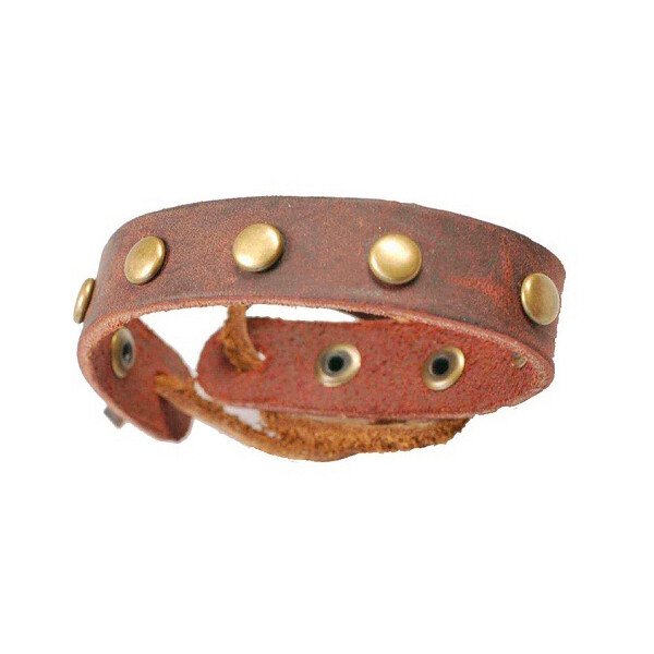 Mens Leather Cuff Strap Wristband Bracelet, Brass Studs & Ties Fasten, JaneoJewels - Image 2