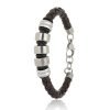 Mens Braided Leather Cord Strap Wristband Bracelet, Stainless Steel Rings, Fasten - Thumbnail Image 2