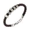 Mens Braided Leather Cord Strap Wristband Bracelet, Stainless Steel Rings, Fasten - Thumbnail Image 3