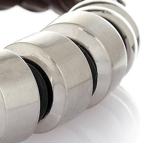 Mens Braided Leather Cord Strap Wristband Bracelet, Stainless Steel Rings, Fasten - Image 4