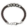 Mens Braided Leather Cord Strap Wristband Bracelet, Stainless Steel Rings, Fasten - Thumbnail Image 5