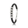Mens Braided Leather Cord Strap Wristband Bracelet, Stainless Steel Rings, Fasten - Thumbnail Image 7