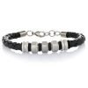 Mens Braided Leather Cord Strap Wristband Bracelet, Stainless Steel Rings, Fasten - Thumbnail Image 8