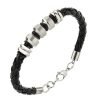 Mens Braided Leather Cord Strap Wristband Bracelet, Stainless Steel Rings, Fasten - Thumbnail Image 9