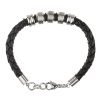 Mens Braided Leather Cord Strap Wristband Bracelet, Stainless Steel Rings, Fasten - Thumbnail Image 11