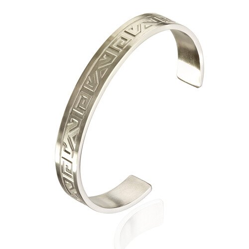 Mens Stainless Steel Cuff Bracelet, WristBand, Etched Engraved Greek Key Pattern - Image 3