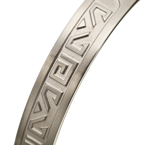 Mens Stainless Steel Cuff Bracelet, WristBand, Etched Engraved Greek Key Pattern - Image 5