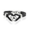 Teenagers Leather Wristband Bracelet, Twin Leather Platted Cords, Stainless Steel - Thumbnail Image 2
