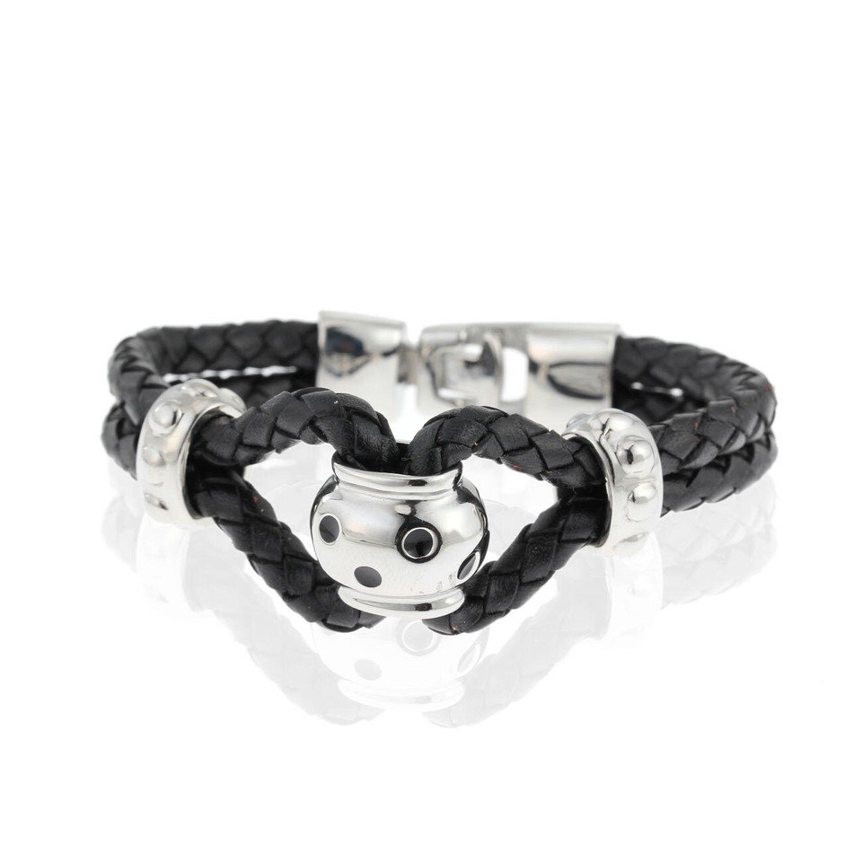 Teenagers Leather Wristband Bracelet, Twin Leather Platted Cords, Stainless Steel - Image 2