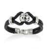 Teenagers Leather Wristband Bracelet, Twin Leather Platted Cords, Stainless Steel - Thumbnail Image 3