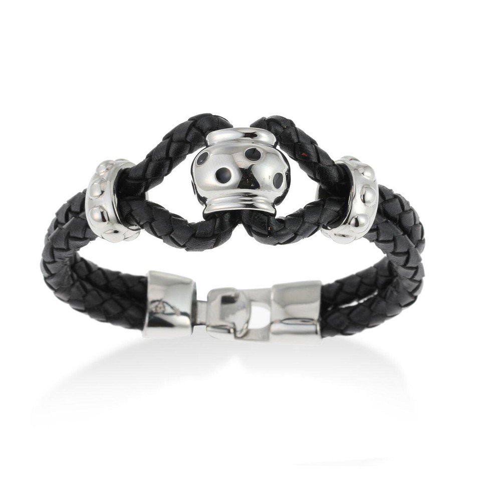 Teenagers Leather Wristband Bracelet, Twin Leather Platted Cords, Stainless Steel - Image 3