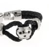 Teenagers Leather Wristband Bracelet, Twin Leather Platted Cords, Stainless Steel - Thumbnail Image 4
