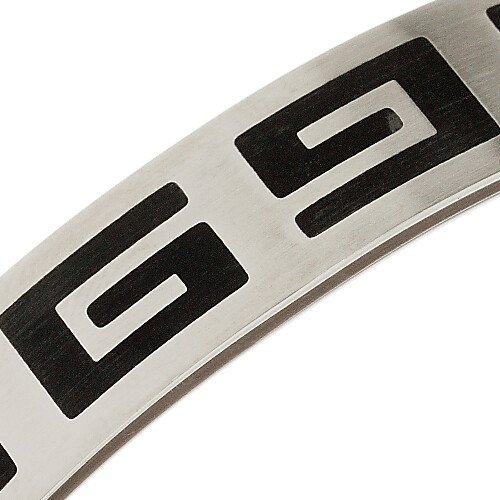 Greek Key Pattern Engraved Mens Stainless Steel Cuff Bangle Bracelet Wrist Band - Image 3