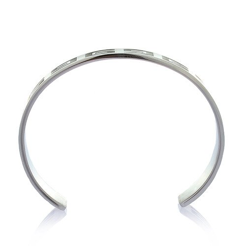 Greek Key Pattern Engraved Mens Stainless Steel Cuff Bangle Bracelet Wrist Band - Image 4