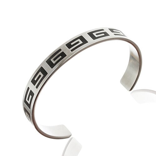 Greek Key Pattern Engraved Mens Stainless Steel Cuff Bangle Bracelet Wrist Band - Image 5