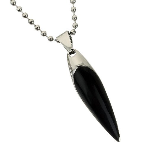 Solid Slick Trendy Mens Stainless Steel Bullet Pendant Chain Necklace, Silver - Image 2