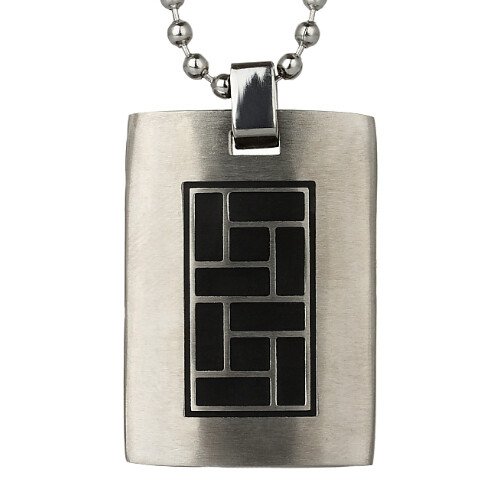 Stainless Steel Solid Tablet Pendant Chain Jewellery, Mens Art Deco Style Gift - Image 2