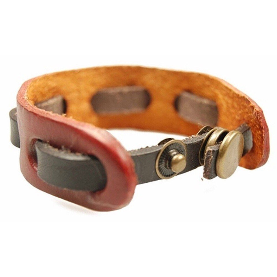 Red Adjustable Genuine Leather Wrist Strap With Solid Brown Leather Tape - Image 5